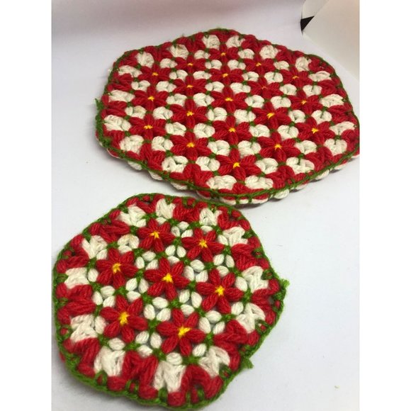 Set of 3 Six Sided Polygon Handmade Placemats, MCM Christmas Mats, Coasters, Dec - Picture 3 of 5